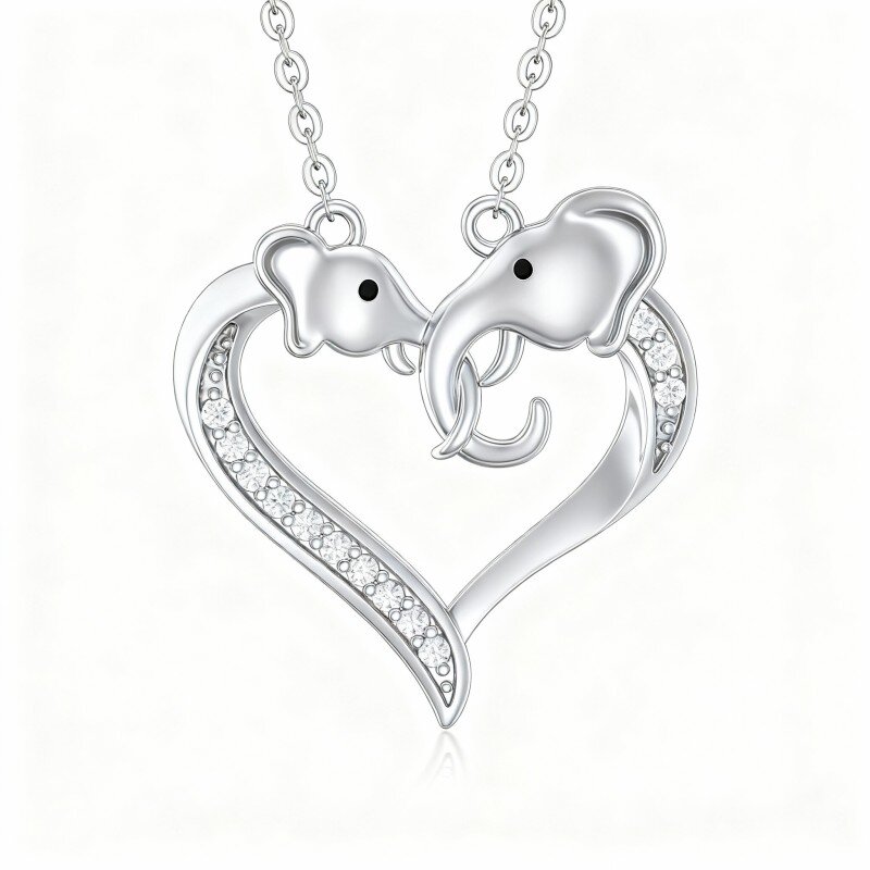 10K White Gold Cubic Zirconia Elephant Pendant Necklace-11