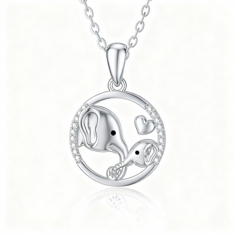 10K White Gold Cubic Zirconia Elephant Pendant Necklace-19