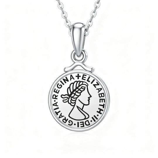 Colar com moeda Isabel II em ouro branco de 9 quilates