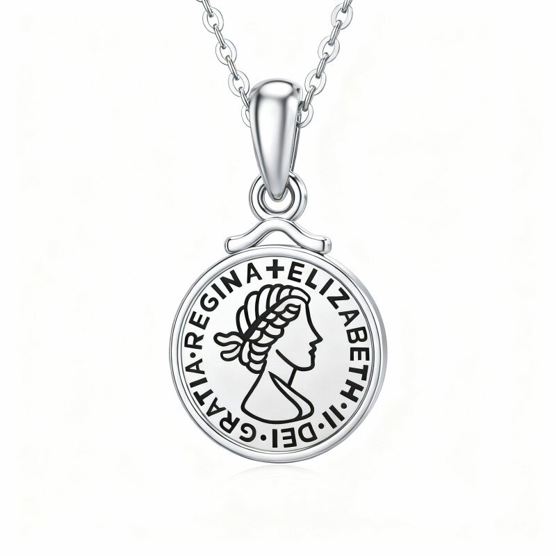 Colar com moeda Isabel II em ouro branco de 9 quilates-18
