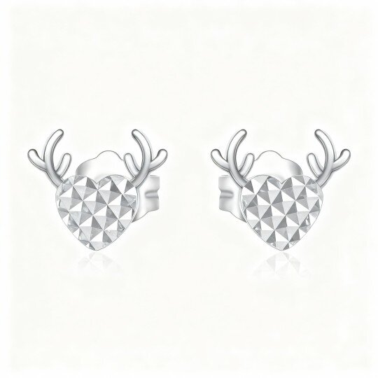 10K White Gold Elk & Heart Stud Earrings