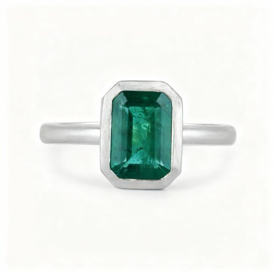 10K White Gold Emerald Cut Emerald Couple Engagement Ring