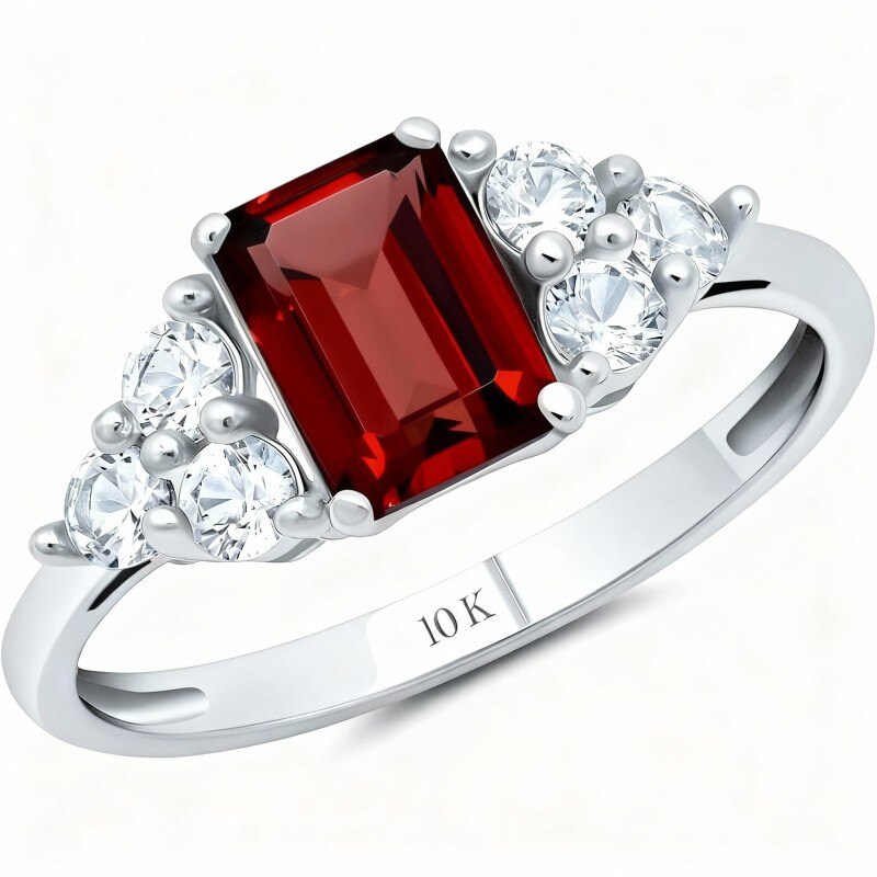 Anel de Noivado Personalizado em Ouro Branco 10K com Diamante Lapidado em Esmeralda-16