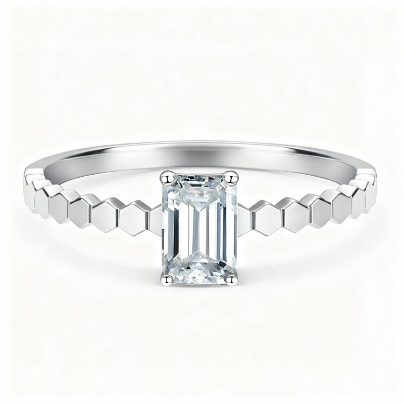 Bague de fiançailles en or blanc 10 carats avec taille émeraude-1