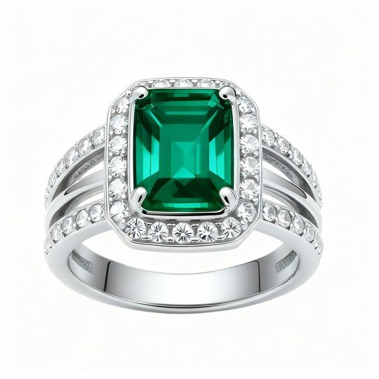 10K White Gold Emerald Cut Engagement Ring
