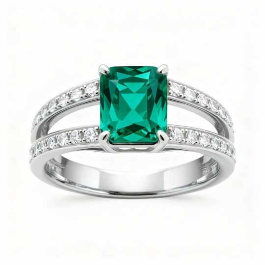 Anillo de compromiso de oro blanco de 10 quilates con corte esmeralda