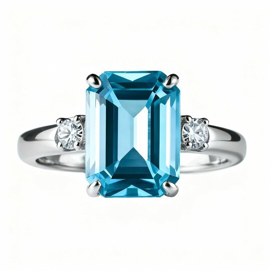 Anillo de compromiso de oro blanco de 10 quilates con corte esmeralda