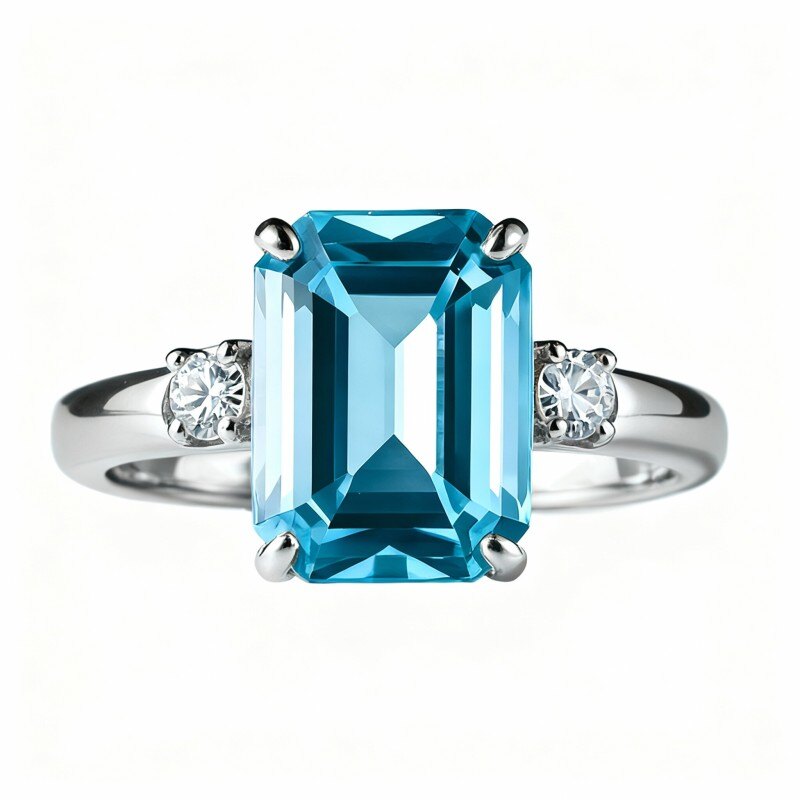 Pierścionek zaręczynowy z białego złota próby 10K ze szlifem szmaragdowym-1