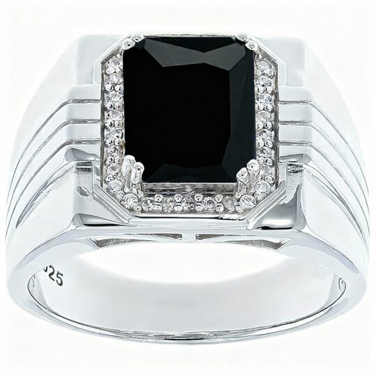 Anel de casal em ouro branco 10K com gema lapidada em esmeralda para homem