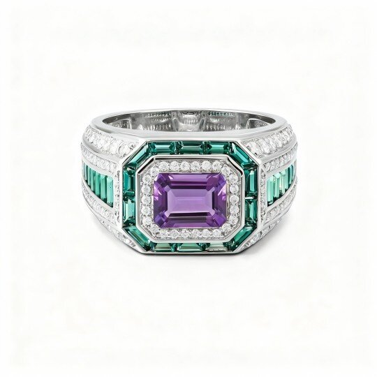10K White Gold Emerald Cut Ring for Men