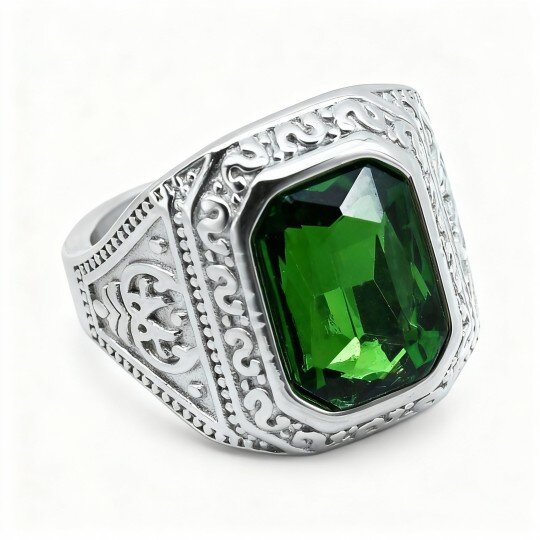 10K White Gold Emerald Cut Ring for Men