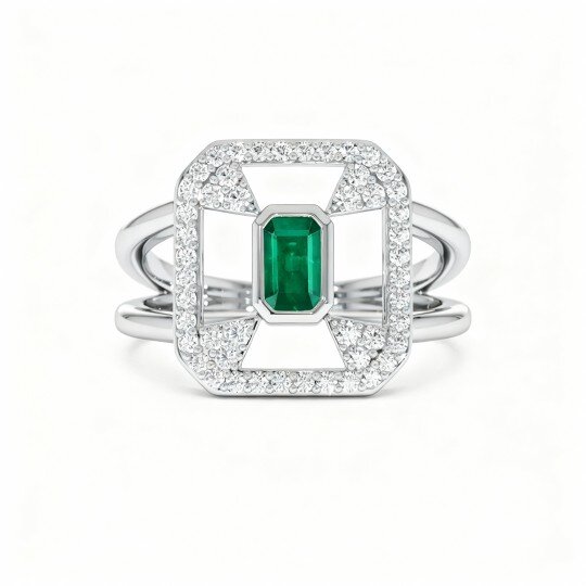 10K White Gold Emerald Cut Ring