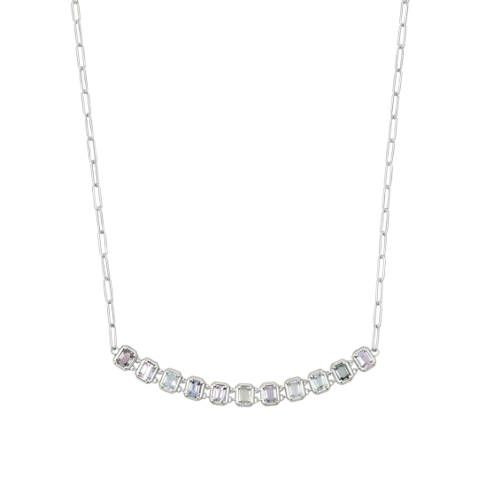 10K White Gold Emerald Cut Sapphire Metal Choker Necklace