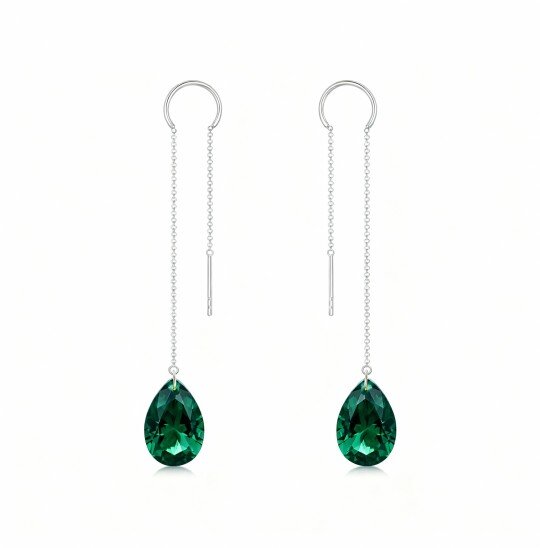 10K White Gold Emerald Drop Shape Drop Earrings