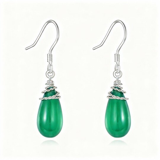 10K White Gold Emerald Drop Shape Drop Earrings