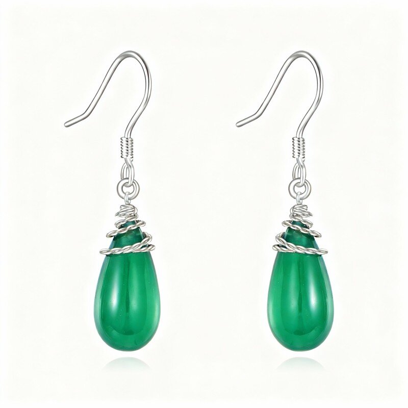 10K White Gold Emerald Drop Shape Drop Earrings-2