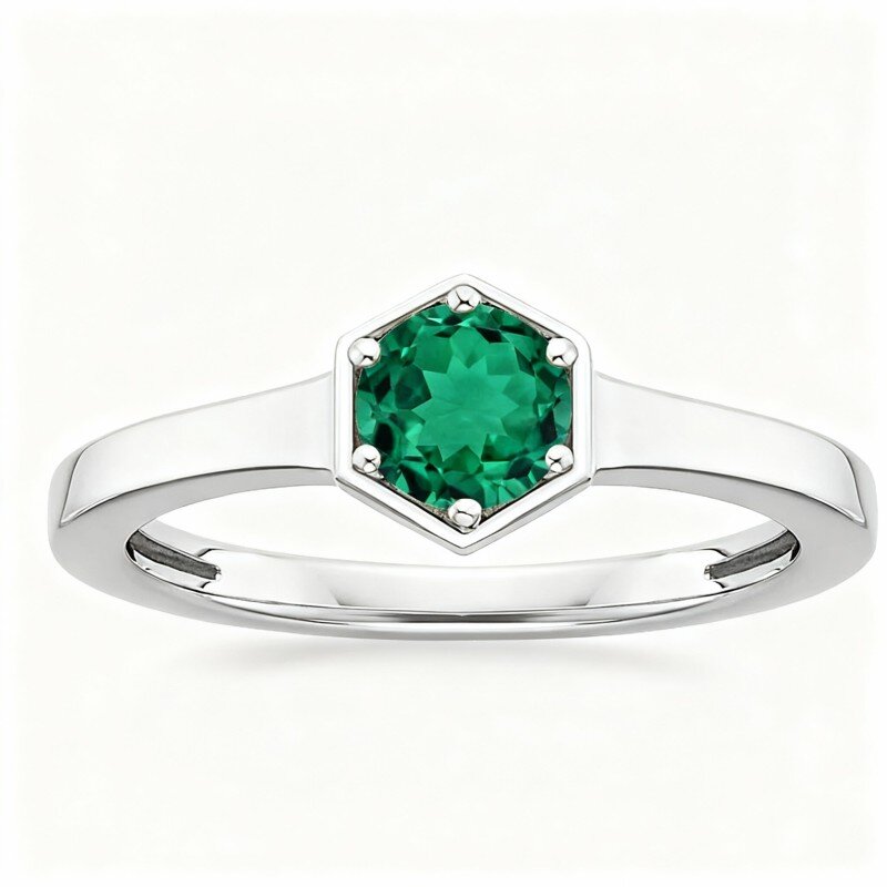 Aliança de casamento personalizada para casal em ouro branco de 9 quilates com esmeralda, gravação exclusiva e design exclusivo.-1