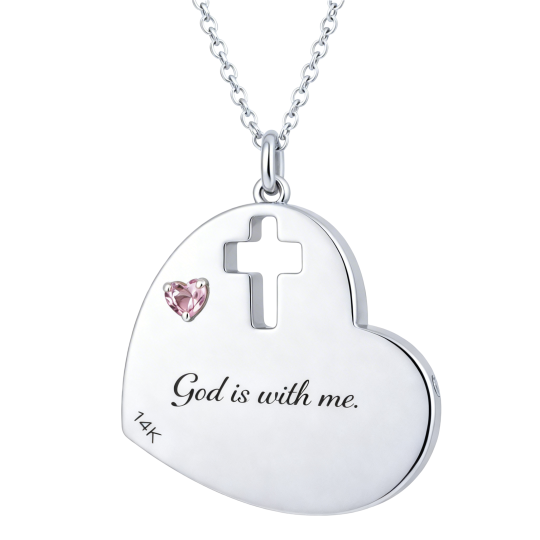 قلادة من الذهب الأبيض عيار 10 قيراط مرصعة بالزركونيا المكعبة قابلة للنقش مع قلادة على شكل صليب