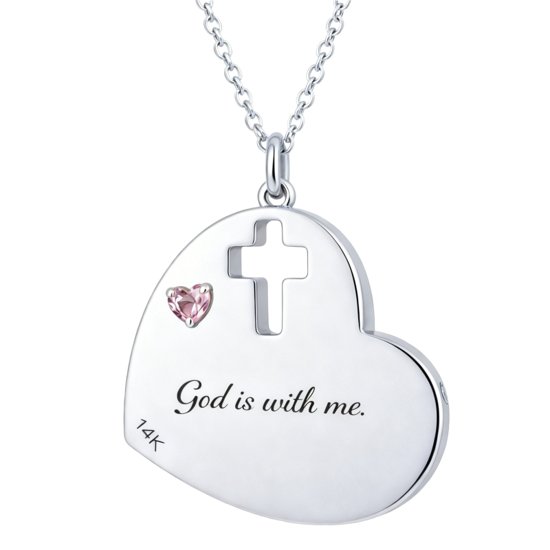 Collar con colgante de cruz y circonita cúbica grabable en oro blanco de 10 quilates-1