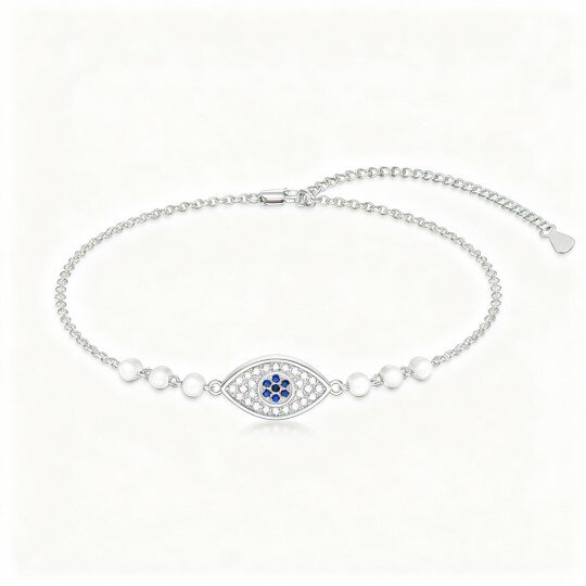 10K White Gold Cubic Zirconia Evil Eye Charm Bracelet