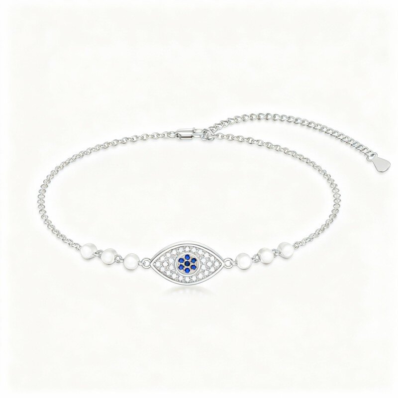 10K White Gold Cubic Zirconia Evil Eye Charm Bracelet-1
