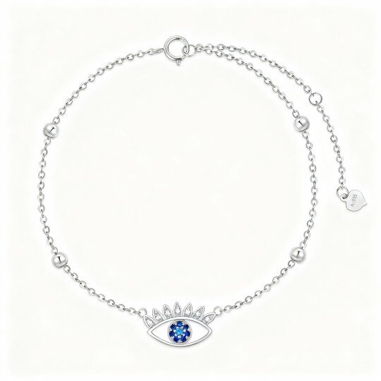 10K White Gold Cubic Zirconia Evil Eye Charm Bracelet