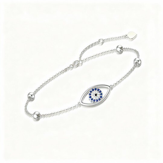 10K White Gold Cubic Zirconia Evil Eye Charm Bracelet