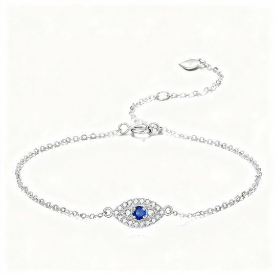 10K White Gold Cubic Zirconia Evil Eye Charm Bracelet