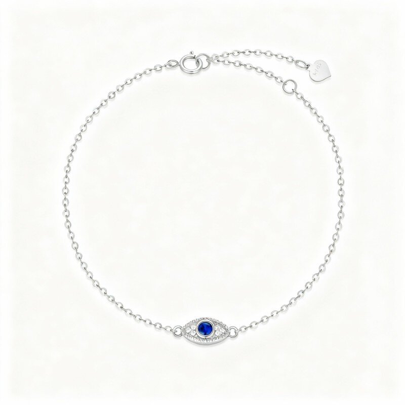 9K White Gold Cubic Zirconia Evil Eye Charm Bracelet-1