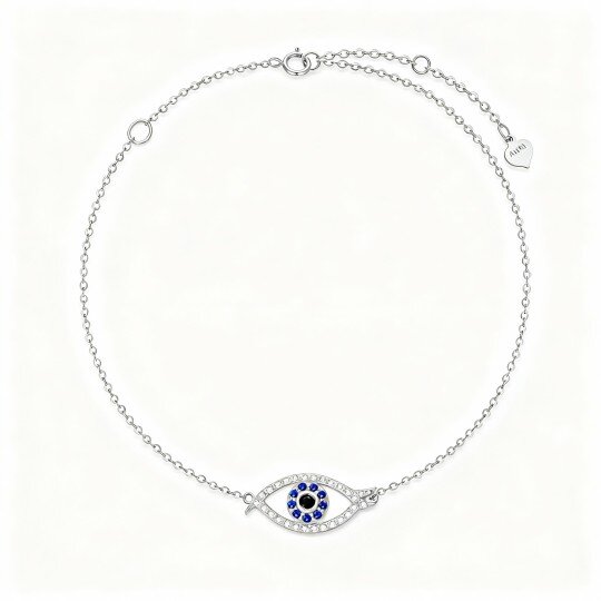 10K White Gold Cubic Zirconia Evil Eye Charm Bracelet