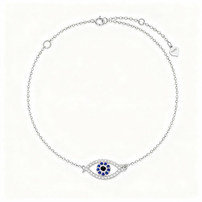 10K White Gold Cubic Zirconia Evil Eye Charm Bracelet-2