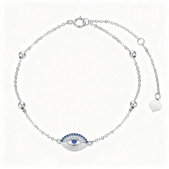 10K witgouden armband met kubieke zirkonia en boze oog bedel