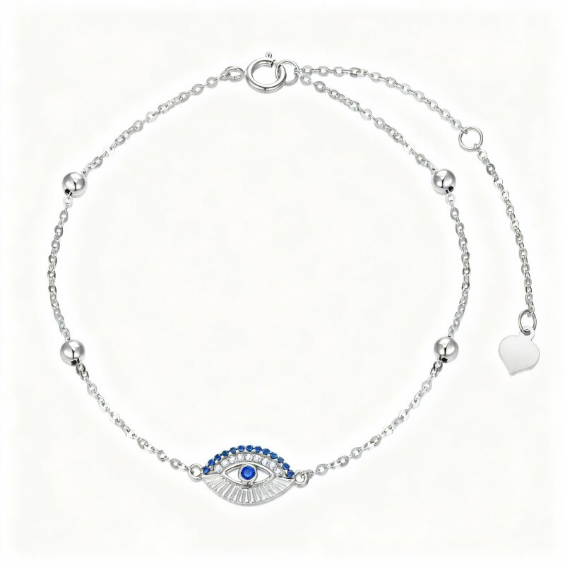 10Kホワイトゴールド キュービックジルコニア イーブルアイ チャームブレスレット-10