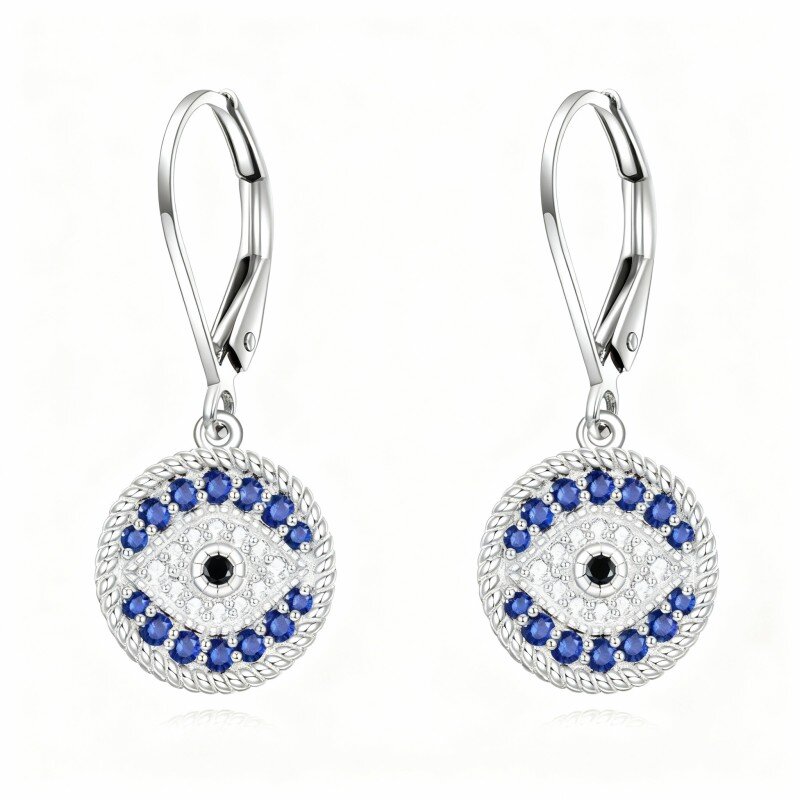 Orecchini pendenti con occhio malvagio in oro bianco 10 carati e zirconi cubici-1