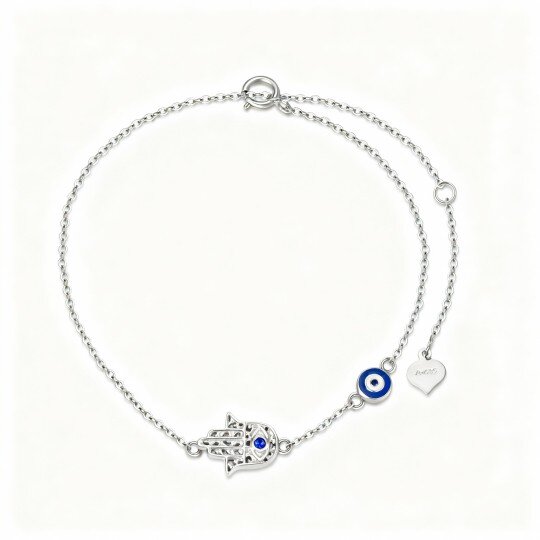 10K White Gold Cubic Zirconia Evil Eye & Hamsa Hand Charm Bracelet