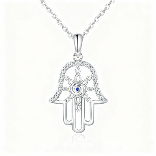 Colar com pendente de olho grego e mão de Hamsa em ouro branco 10K