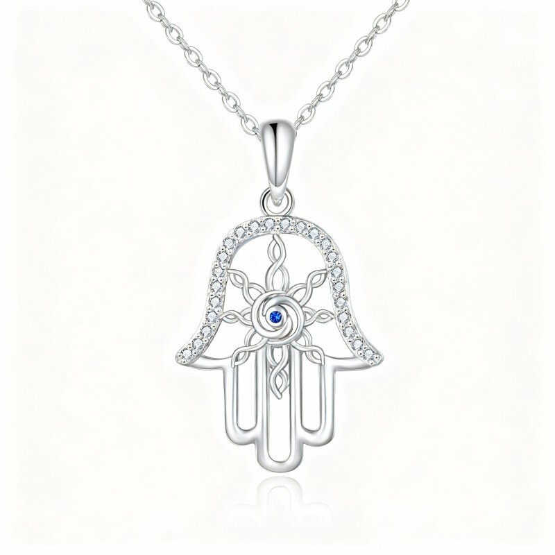 10K White Gold Evil Eye & Hamsa Hand Pendant Necklace-13