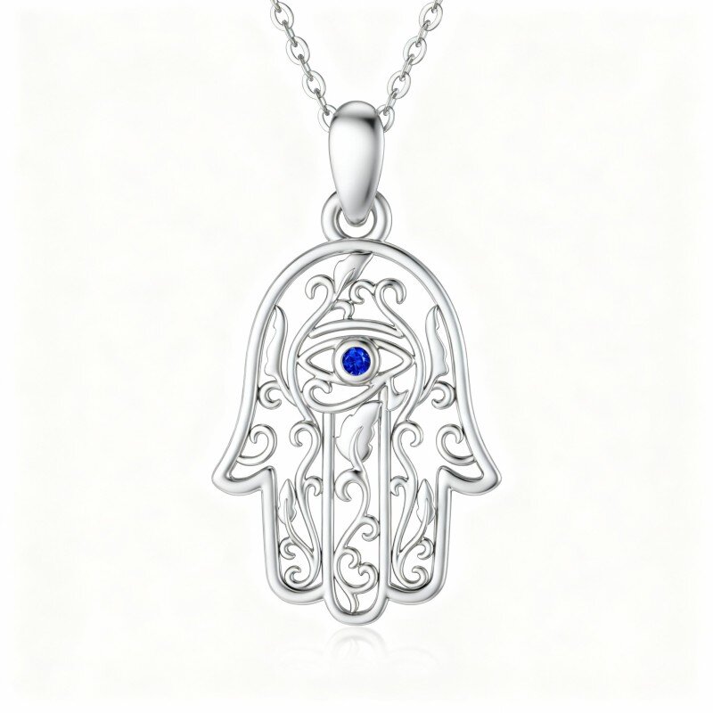 10K White Gold Cubic Zirconia Evil Eye & Hamsa Hand Pendant Necklace-1