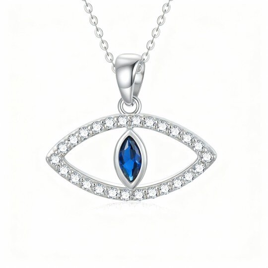 Colar com pendente olho grego em ouro branco 10K com zircónias cúbicas