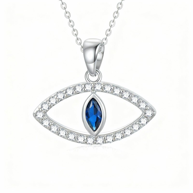 Colar com pendente olho grego em ouro branco 10K com zircónias cúbicas-3