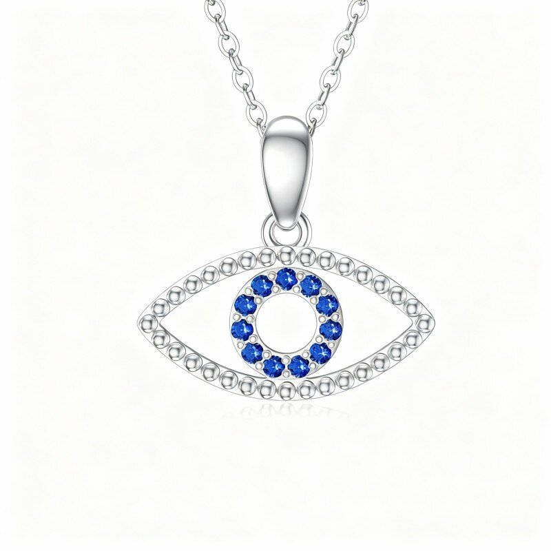 Colar com pendente olho grego em ouro branco 10K com zircónias cúbicas-11