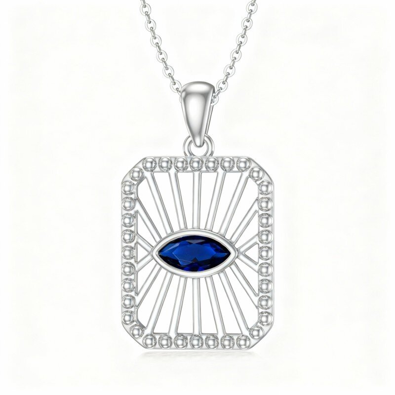 10K White Gold Cubic Zirconia Evil Eye Pendant Necklace-3