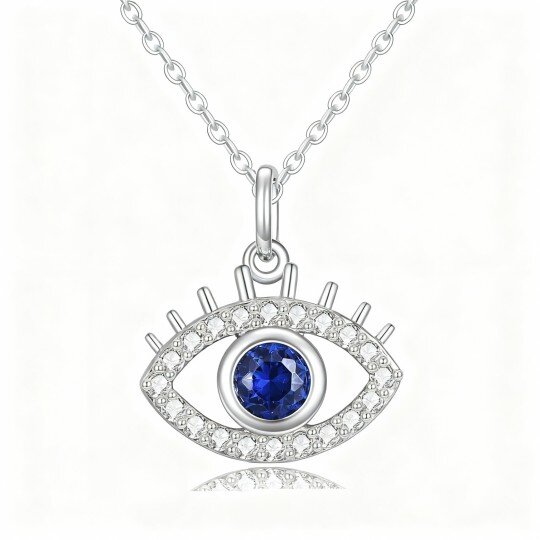 Colar com pendente olho grego em ouro branco 10K com zircónias cúbicas