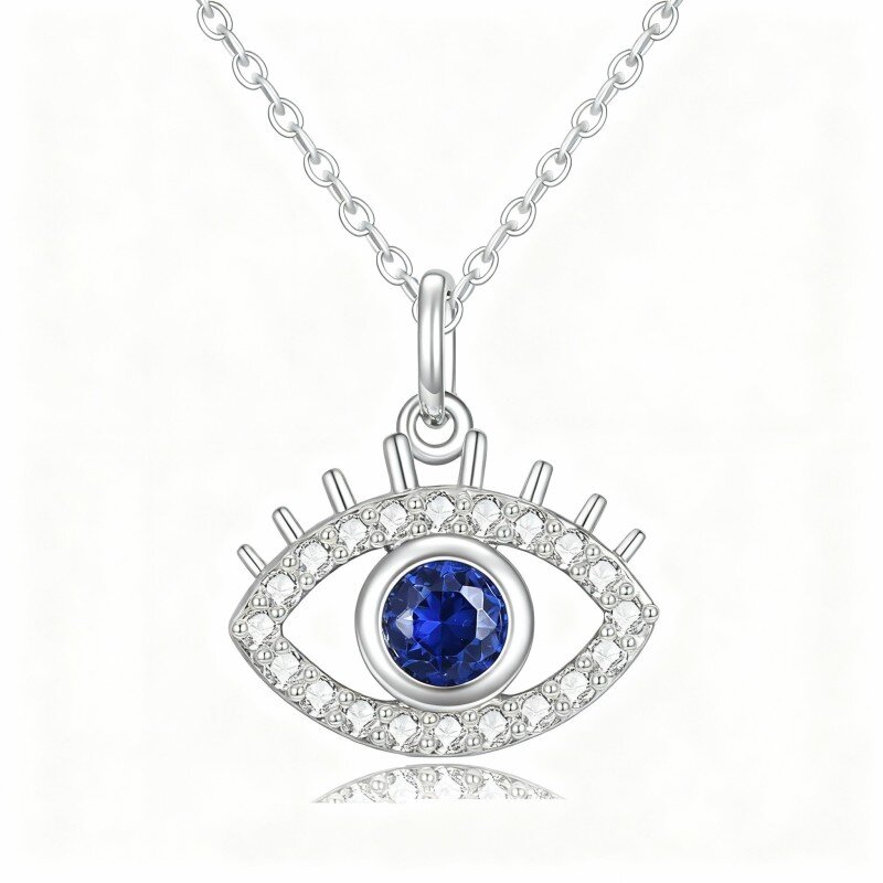 Colar com pendente olho grego em ouro branco 10K com zircónias cúbicas-2