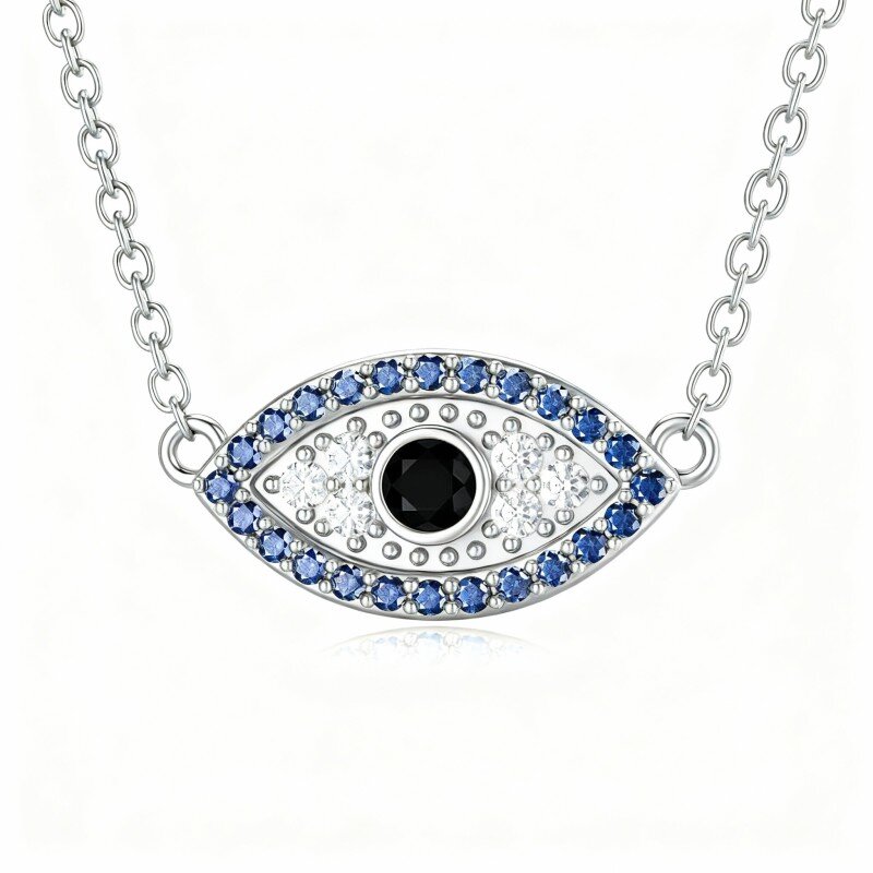 9K White Gold Cubic Zirconia Evil Eye Pendant Necklace-4