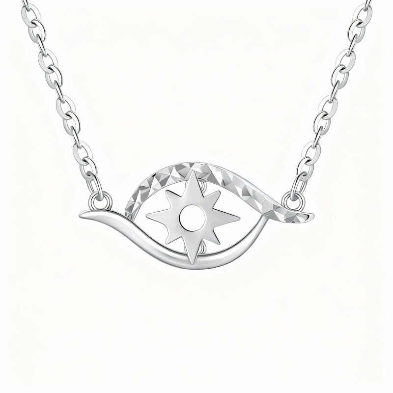 10K White Gold Evil Eye Pendant Necklace-1