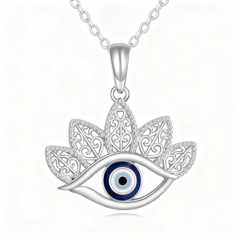 10K White Gold Evil Eye Pendant Necklace-20