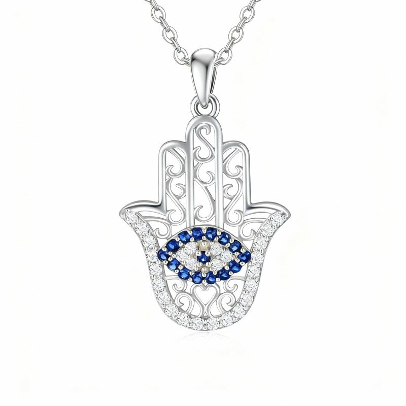 10K White Gold Evil Eye Pendant Necklace-4
