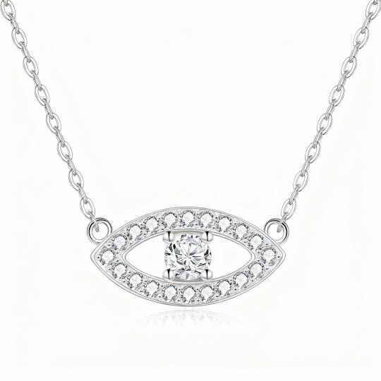 Colar com pendente olho grego em ouro branco 10K com zircónias cúbicas