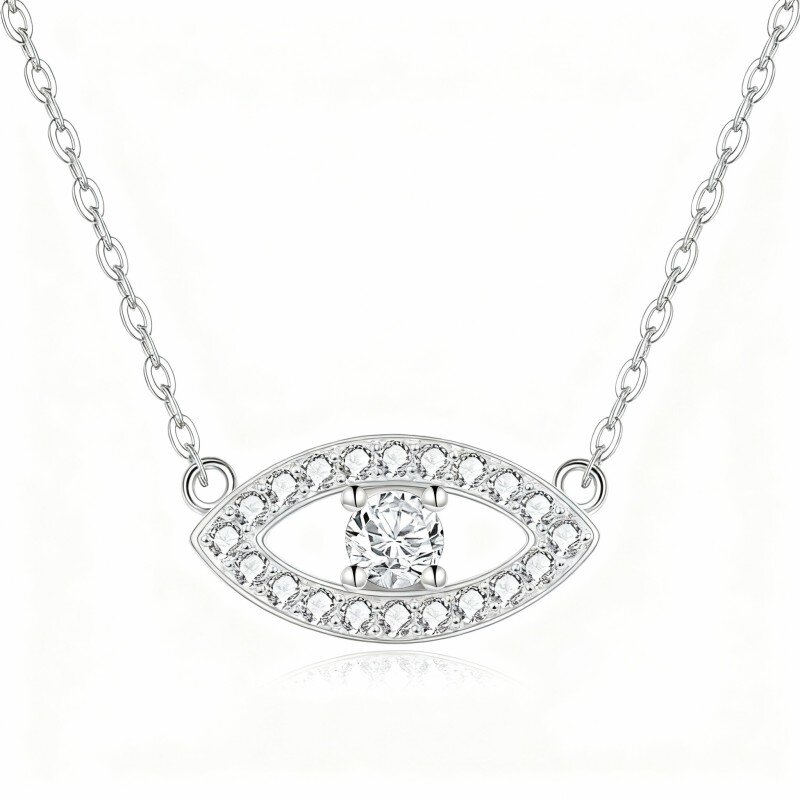 Colar com pendente olho grego em ouro branco 10K com zircónias cúbicas-6